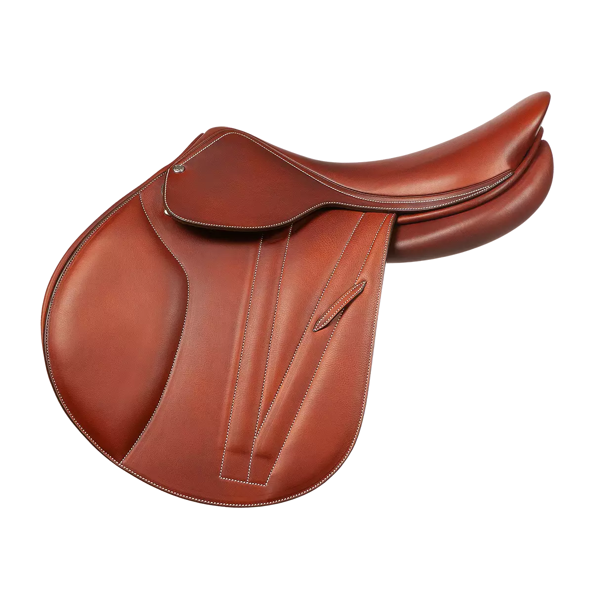 Brown leather saddle on a white background