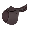 Brown leather saddle on a white background