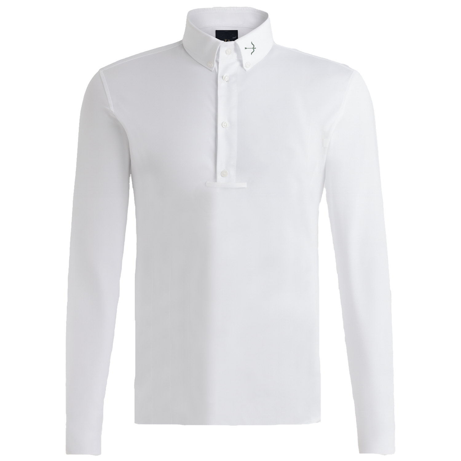 A white long-sleeve button-up shirt, shown on a clean white background.