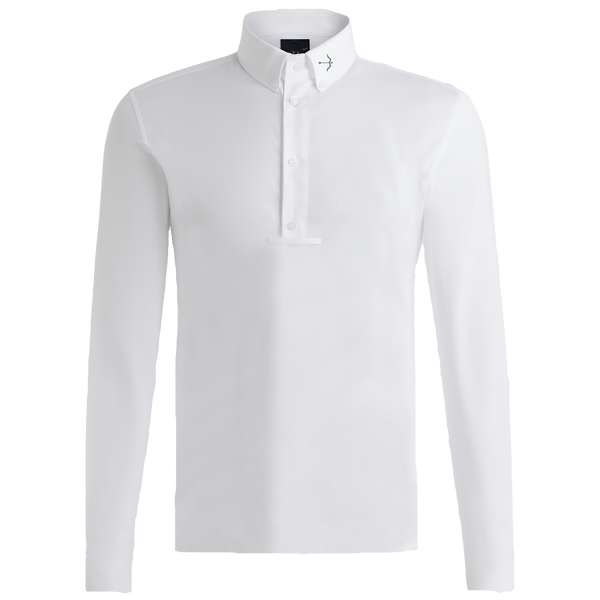 A white long-sleeve button-up shirt, shown on a clean white background.