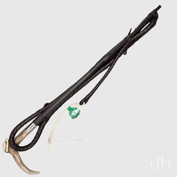 Hunt Whip, Leather-Covered with Real Stag Horn Handle and 150cm Lash