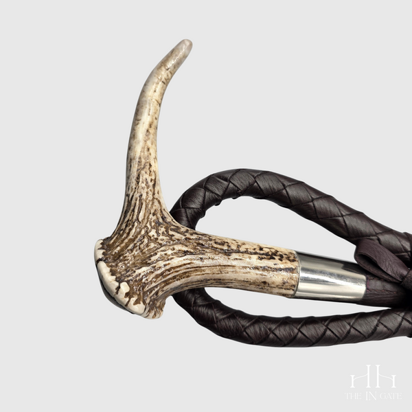 Hunt Whip, Leather-Covered with Real Stag Horn Handle and 150cm Lash