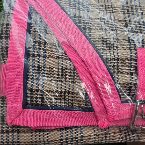 Baker Stable Sheet – Custom. Size 64, Neon Pink Trim & Cord Navy Piping