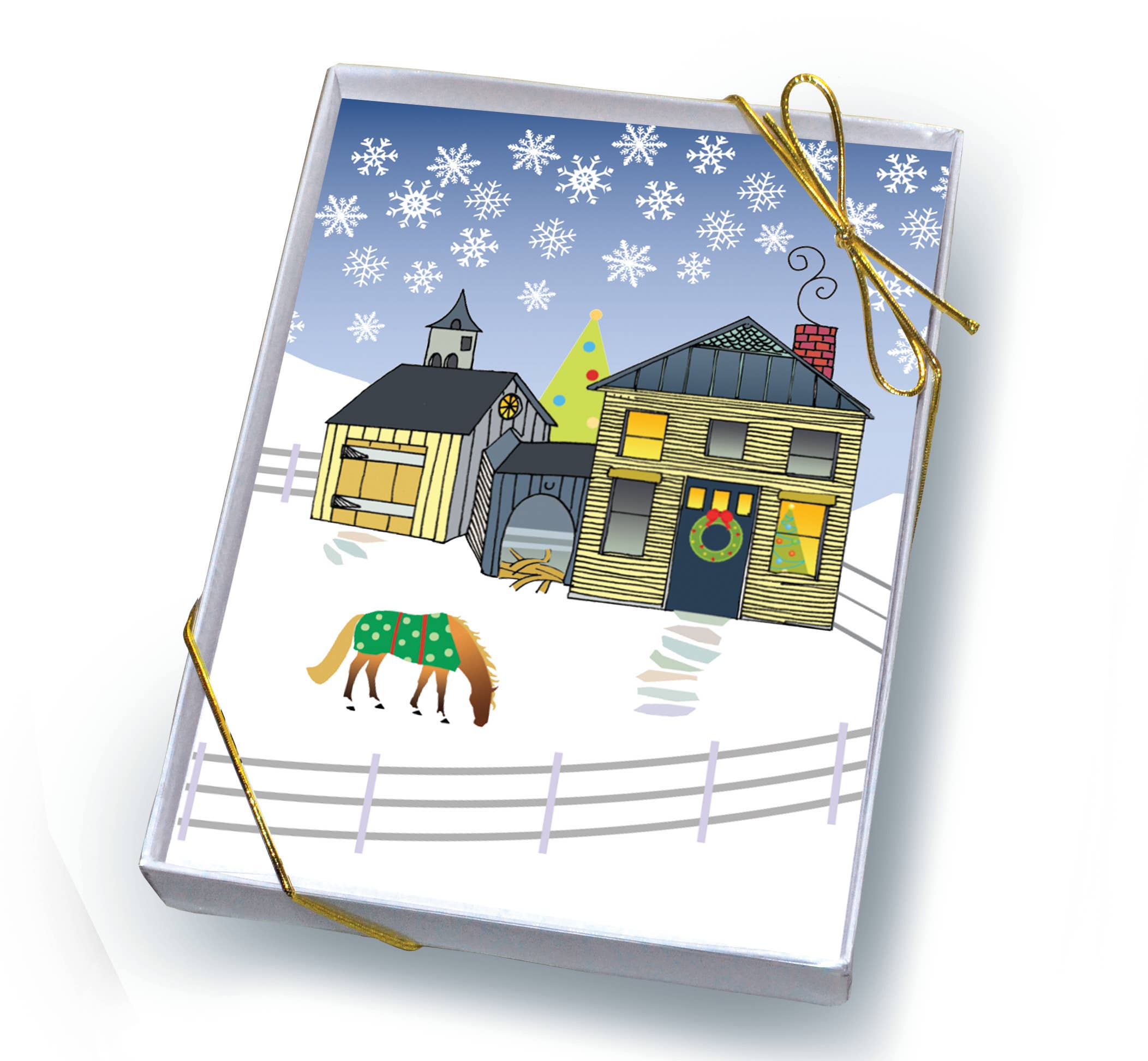 Horse Boxed Christmas Cards: New England House w/ Horse