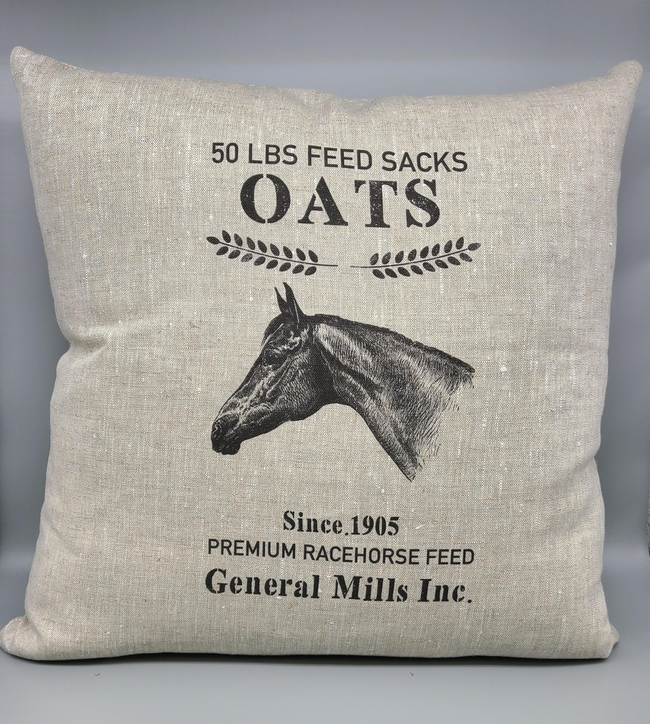 Pillow - General Mills Premium Racehorse Feed Oats 50 lbs Feed Sack - The In Gate