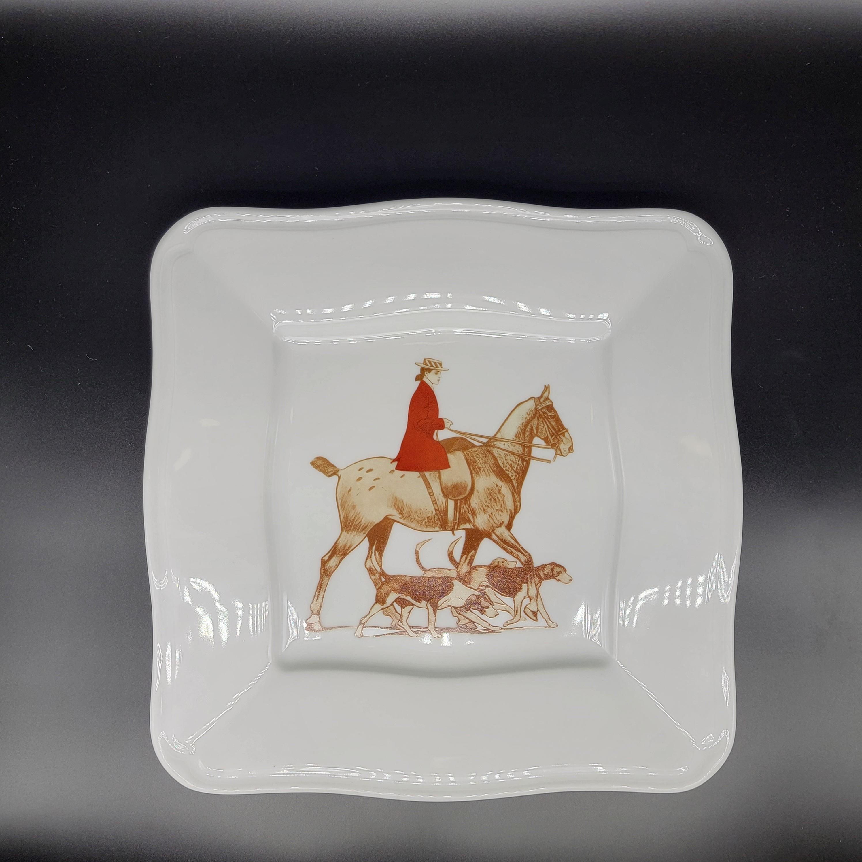 Serving Platter - Sidesaddle, Horse, and Hounds, Square - The In Gate